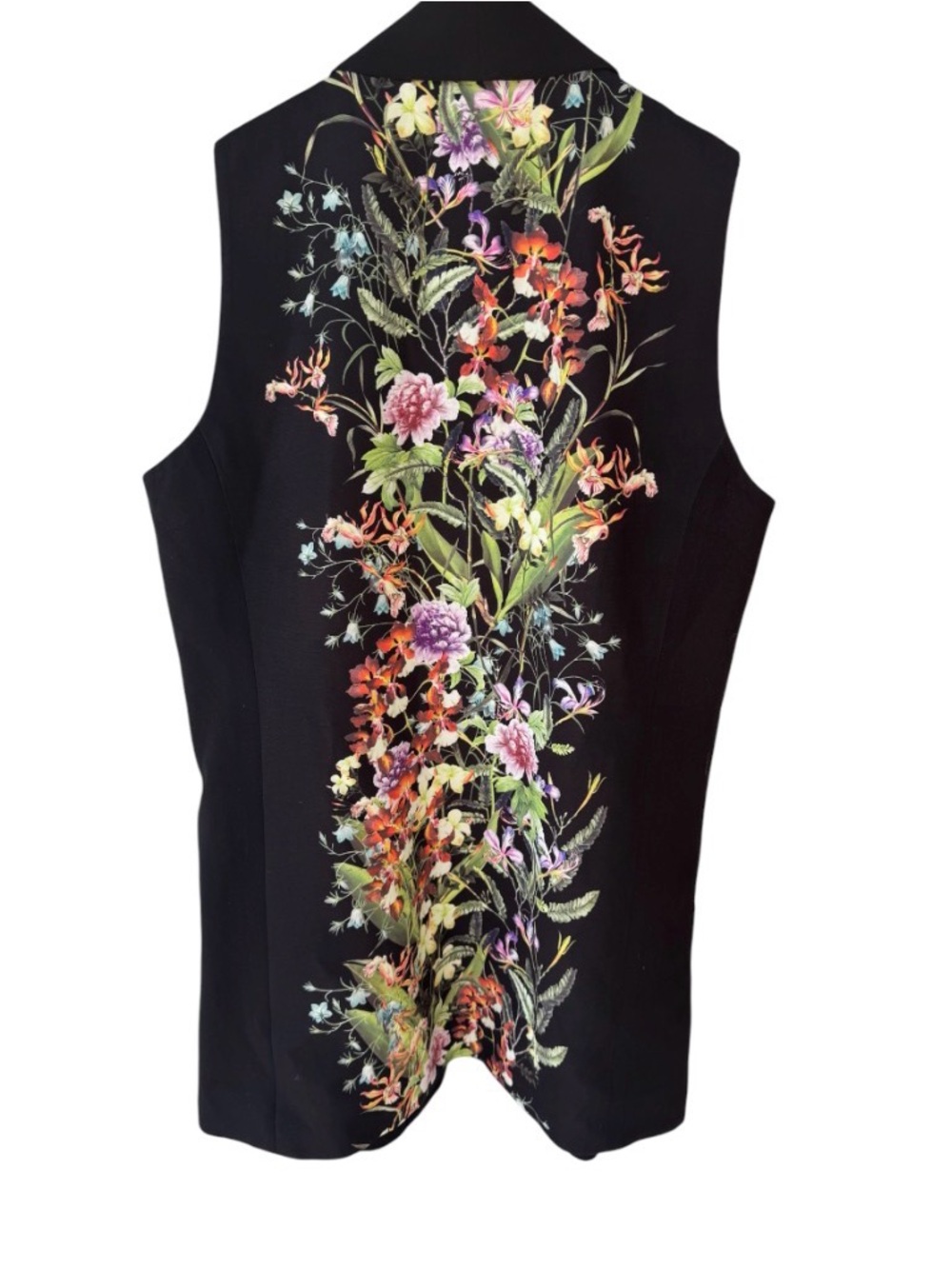 Mural Black Floral-Embroidered tuxedo vest Sleeveless Top sz S